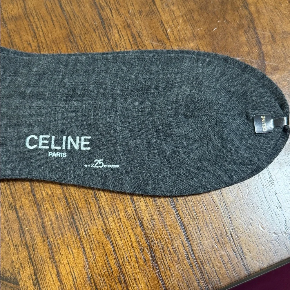 NWT Celine‎ Men’s Vintage Wool Blend Tall Dress Socks In Dark Gray Horse Logo